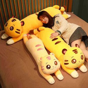 1Pc 80120Cm Cartoon Lying Tiger Plush Toys Beautiful Tiger Dolls Sleeping Pillow Filled Toys For ldren Girl ldren Birthday Gifts J220729
