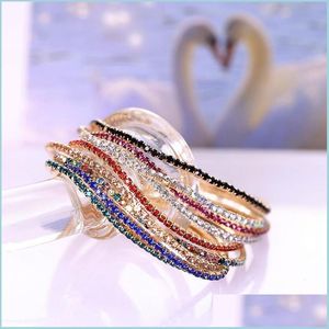 Tennis Crystal Diamond Tennis Armband Red Blue Black Cubic Zirconia Armband Elastic Stretch Wristband Bangle Cuff For Women Fashi Dhky1