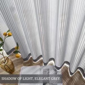 Curtain Grey Tulle Curtains Blinds Style For Living Room Striped Vertical Veil Bedroom Sheer Home Decor Custom Size