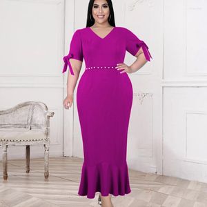 Sukienki swobodne plus size elegancka seksowna v szyja z koralikami z krótkim rękawem Tuniky kostki Sukienka syrenka na elegancką kobietę kolację na imprezę