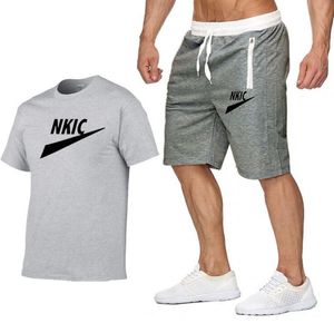 Men Running Tracksuits 2023 Summer Latest Sportswear Printed T-shirt Shorts Quick Dry Sport Suit 2-piece Outfits Jogger Set Brand LOGO Print