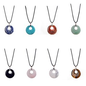Pendant Necklaces 12Pcs Round Gemstone Coin Necklace Material Natural Stone Healing Crystal Quartz Charm Neck Female Ornamen Dhgarden Dh0Na