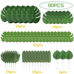 Faux Floral Greenery 90 Pieces 6 Kinds Artificial Palm Leaves Tropical Decorations For Jungle Party Beach Birthday Luau Hawaiian 221124