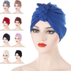 Kvinnor Solid Color Hair Loss Turban Cap Female Muslim Hat Bonnet flätor Knut Huvudskydd Nattkapp Lady pannband Hårtillbehör