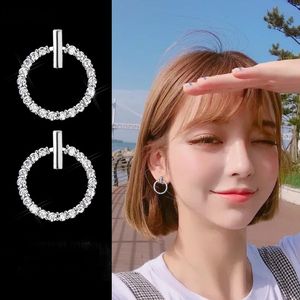 Fashion Silver Crystal Earring Rhinestone Geometric Round Stud Earrings For Women Beautiful Jewelry