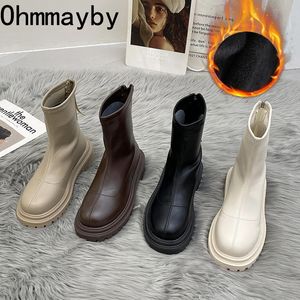 Boots Autumn Winter Women Ankle Boot Fashion Square Toe Back Zipper Ladies Keep Warm Short Casual Low Heel Shoes 221123