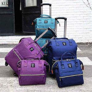 KLQDZMS women fashion luggage set trolley travel suitcase handbag Casual case bag wheels rolling J220707