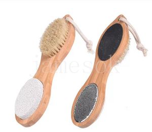 Foot Brush Pumice Stone Rasp Файл Отшелушивающий бамбуковый ручка педикюра инструмент 4 в 1 многофункциональный инвентарь скрабов Оптовые DE958