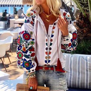 Women's TShirt Fashion Womens Flowers Blouses Long Puff Sleeve V Neck Shirts Decorative Pattern Loose Tops Casual Lady Shirt Blouse 221124