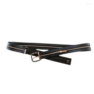 Belts Fashion Belt Women 2022 Zipper On Waist Famous Stars Favourite Accessory Matchable Black Pin Buckle Genuine Cowhide Skin