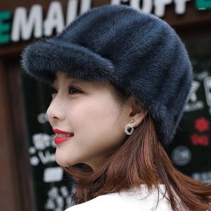 Czapki kulkowe prawdziwy kapelusz dla kobiet gruba ciepła rosyjska czapka dorosła moda zimowa baseball naturalny min szary