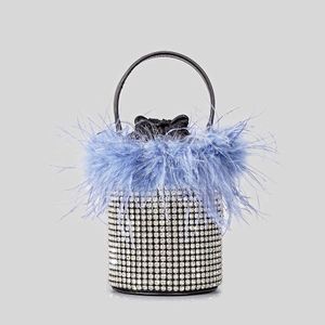 Shoulder Bags Evening Bags Fashion Ostrich Feather Diamonds Evening Bag Crystal Mesh Bucket Lady Handbags Luxury Rhinestone Shoulder Bag Party Small 221123