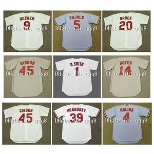 Üniversite Beyzbol Vintage Jersey Bob Gibson Jack Clark Lou Brock McGwire Ozzie Smith Jim Edmonds Curt Sel Molina Maxvill John Joe Torre Ken Boyer