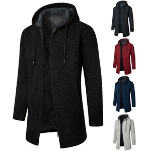 Giacche da uomo Moda Uomo Giacca casual Cappotti invernali Medio lungo con cappuccio in peluche scozzese con coulisse Maglione caldo tinta unita 221124