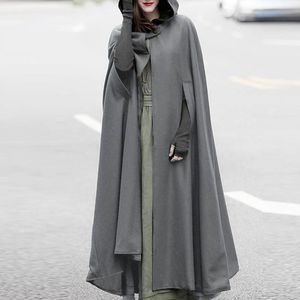 Women 'Blend Poncho Winter Hooded Otwarty przednie płaszcz luźne, solidne z kapturem z kapturem cosplay świąteczny Casual Cape 221123