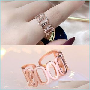 Кольца полосы полой цепной кольца Band Finger Women Открытые регулируемые розовые золоты