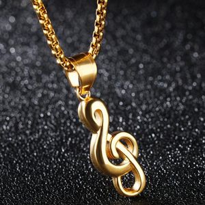 Rostfritt stål musiknotning halsband hänge 18k guld pläterad musik symbolhalsband för män kvinnor hip hop fin mode smycken