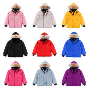 Daunenjacke für Kinder, kanadischer Mantel, Designer-Winterjacken, Jungen- und Mädchen-Kinder, dicke, warme, luxuriöse Kleidung mit Fell, Kapuzenparkas, luxuriöse Baby-Gans-Outdoor-Mäntel