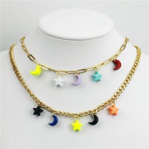 Hänghalsband 5st/parti designplatta halsband multicolor moon/stjärnform emalj charm smycken handgjorda grossist