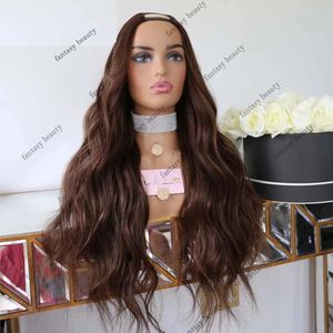 100％レミーヒューマンヘアvクリップ付きのかつらオーバーンブラウンUウィグglueless lood波ハーフウィッグ未処理のバージンヘア200％