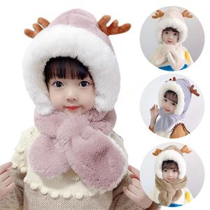 Deer Elk Antlers Crianças Hat lenço de peças de uma peça Winter Warm macio chapéus de orelha de orelha menina menina à prova de vento grãos de natal presentes de natal para crianças