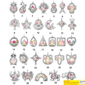 Big Pearl Cage Locket Pendant necklace For women Elephant Cross Owl Tree Living Memory Beads Glass Magnetic Floating charm Jewelry