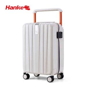 Hanke nowa walizka projektowa z szerokim uchwytem mężczyzn Travel Bagaż Kobiety Rolling Trolley Case PC Spinner Wheels H J220707