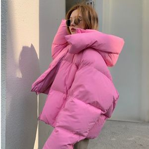 Womens Down Parkas winter Korean style fluffy hooded bread down jacket women thick loose short 221124