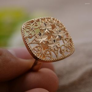 Cluster Rings Dubai Ethiopia Snowflake Gold Color Ring For Women/Girl Arab Copper Jewelry Middle Eastern Israel/Iraq/Oman/Gift