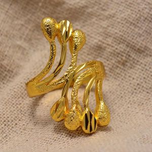 Rings de cluster Africano Dubai Gold Color Wedding For Women Girl Arab Ring Size grátis Party Party Item Ethiopian Jewelry Gifts #051106
