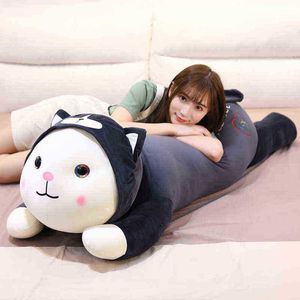 6080100Cm Cute Long Soft Plush Cats Pillow Toy Stuffed Cat Turn To Animals Pig Dinosaur Duck Husky Plush Toy Girls Kid Gift J220729