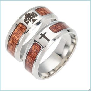 Ringas de banda Aço inoxidável Árvore da vida Ring Ring Wood Jesus Cross Rings For Momen Homens Jóias de moda 080258 Drop Delivery DHT1V