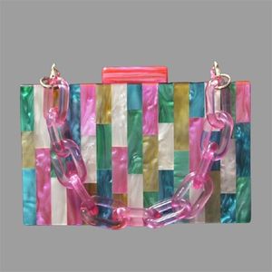 Evening Bags Fuchsia colorful striped acrylic box clutches evening party girl summer beach fashion women shoulder messenger purse hand bags 221123