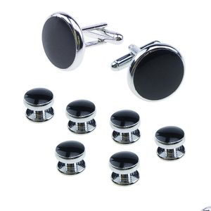 Manschettl￤nkar Mens manschettknappar och dubbar Set Tie Clasp Cuff Links Shirts Classic Black Sier Match for Business Wedding Formal Suit Imitat Dhj0k