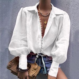 Women's Jumpsuits Rompers Women Shirt Sexy Autumn Buttons V Neck Turndown Collar Long Sleeve Blouse Plus Size XL White Ladies Office Cardigan Top20 221123