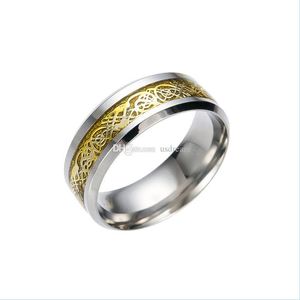Полоса Rings Sier Gold Dragon Ring Кольцо из нержавеющей стали кольца Contrast Color Women Mens Mens Fashion Jewelry Drop Delive Dhcvr
