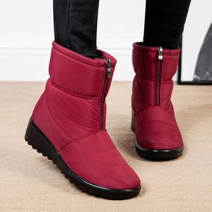 Botas de neve à prova d'água para mulheres inverno quente pelúcia tornozelo botas frontal zíper antiderrapante algodão acolchoado sapatos mulher tamanho 44 221123