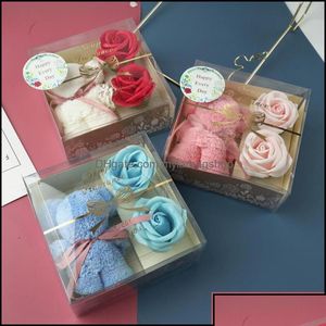 Party Favor Party Favor Event Supplies Festive Home Garden 1 Box Soap Flower Socken Söt Bear Coral Fleece Handduk Artificial för Val DH9DR