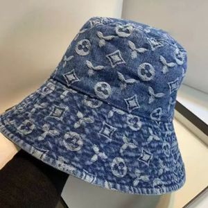 Moda Cowboy Bucket Hat Casual Luxo Unissex Caps Mulheres Mens Chapéus de Designer Cool Casquette Blue Flowers Jeans de impressão ajustada