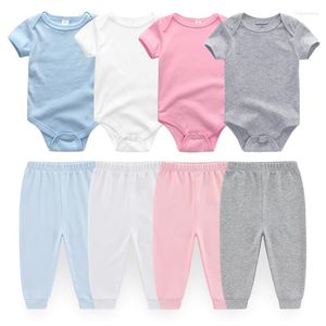 Kleidung Sets 2023 Unisex 2 Stück Geboren Bodys Hose Einfarbig Baumwolle Baby Mädchen Kleidung Sommer Junge Kurzarm