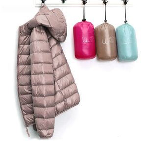 Parka da donna in piumino invernale da donna giacca sottile ultraleggera giacche con cappuccio in anatra bianca manica lunga cappotto caldo Parka capispalla portatile femminile 221124