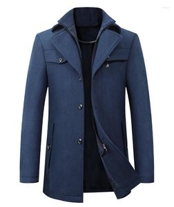 Men's Trench Coats Winter Solid Single Breasted Slim Fit Business Casual Wool Jacket Blended Windbreaker Men's Coat Mens