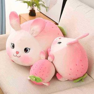 1Pc Beautiful Pink Strawberry Rabbit Plush Toy Soft Cartoon Bunny Animal Filled Doll For ldren Gift Sleeping Kawaii Pillow J220729