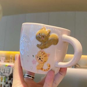 Starbucks Mug Tumbler Cherry Blossom сезон розовый кот милый питомец игра Sakura Mermaid Ceramic Coffee Cup 360 мл 6JX6