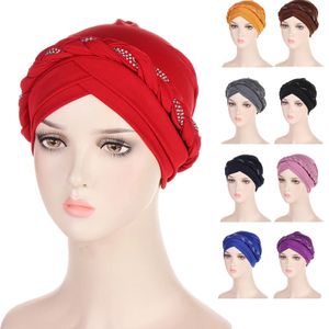 India Muslim Women Hijab Hat Cancer Chemo Cap Braid Diamond Turban Headscarf Islam Head Wrap Lady Beanie Bonnet Hair Loss Cover