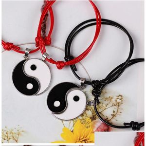 Urok bransolety 2pcs Para bransoletki magnetyczne tai chi yin yang vintage bransoletka czarna biała czerwona lina Regulowana wisiorek dłoni dhusu