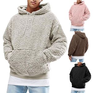Heren Hoodies Fuzzy Sherpa Pullover Hoodie Sweatshirt Solid kleur Casual Basis Cool Casual Fall Spring Kleding Kleding Sweatshirts Lange mouwzak