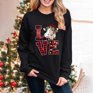 Capuz de moletons femininos Sweothirts Cow Casual Sweatshirt Carta de moda impressa Mulheres Roupas de outono Tops de pullover de rua 221124