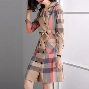 Women Blends Pair Of Pairs Garibs Coat Mid Length Plaid Trench Female Autumn And Winter British Style Slim Suit Collar Q 221124