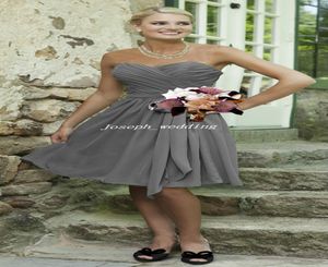 Vintage strand zomerjurk lieverd halslijn chiffon knie lengte korte bruidsmeisje jurk grijze kleur 5860376